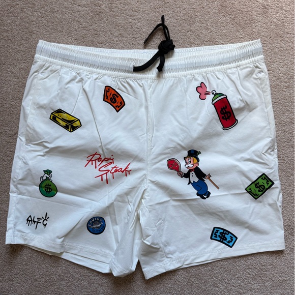 Alec Monopoly x Papi Steak White Bathing Suit with Cartoon Print
